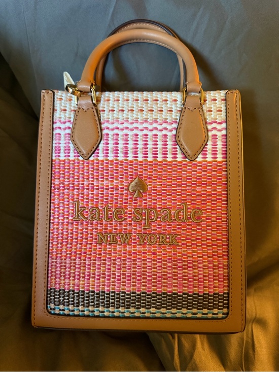 kate spade Handbags - NWT Kate Spade Ellie Mini Woven Tote Crossbody Pink Orange Striped KL560